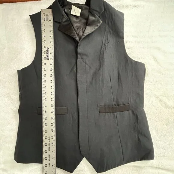 Fourmy Mens Black Notch Collar Formal Vest Size 42 Wool Blend Pocket Lightweight